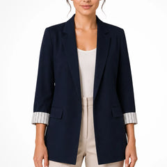 Women's Breathable Fabric Oversized Blazer | Stylish Relaxed Fit Jacket with Striped Cuffs 0