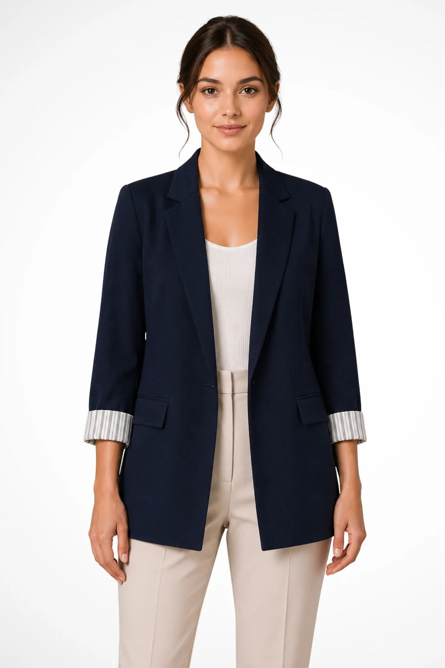 Women's Breathable Fabric Oversized Blazer | Stylish Relaxed Fit Jacket with Striped Cuffs 0