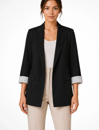 Women's Breathable Fabric Oversized Blazer | Stylish Relaxed Fit Jacket with Striped Cuffs 1