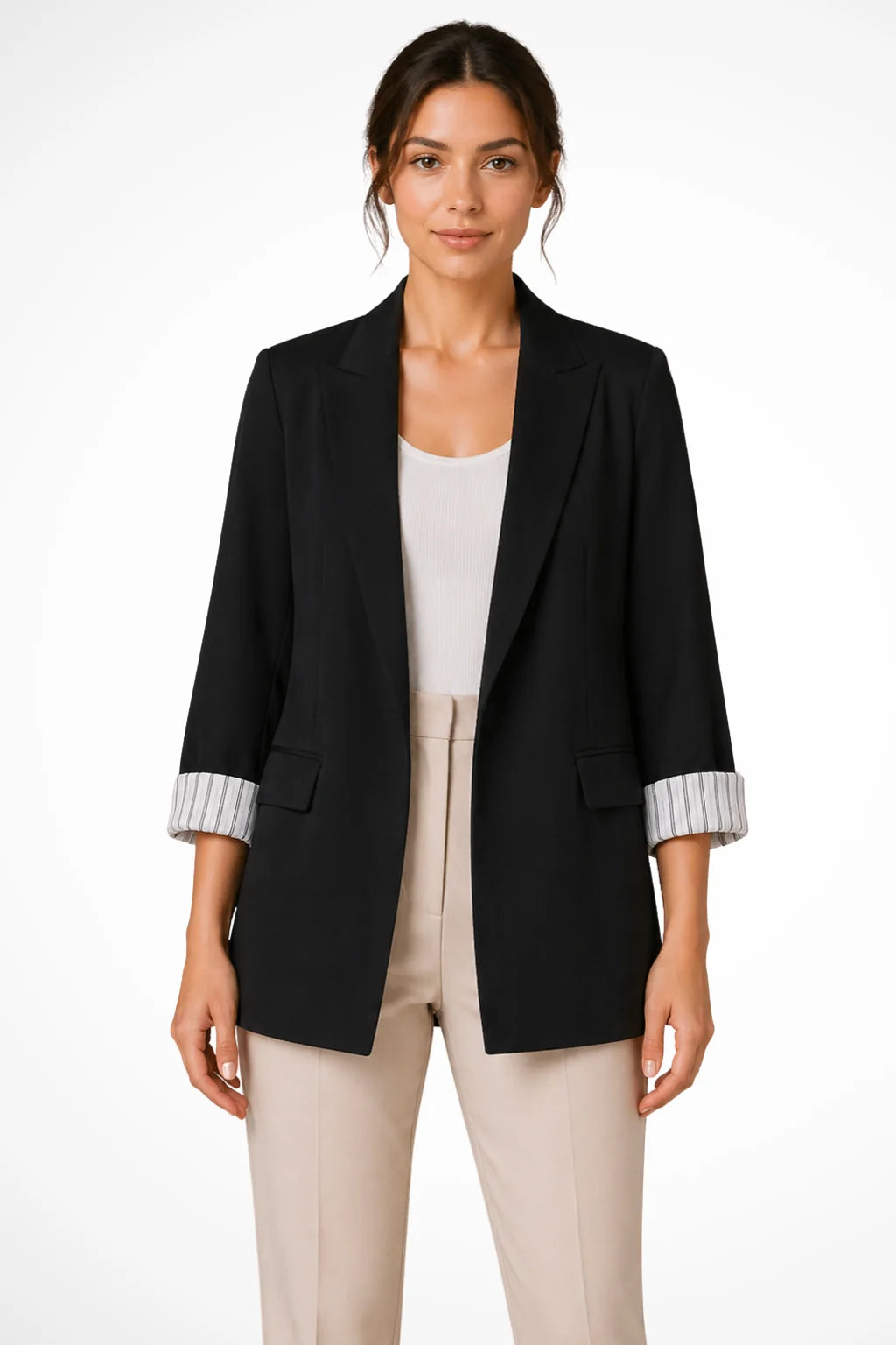 Women's Breathable Fabric Oversized Blazer | Stylish Relaxed Fit Jacket with Striped Cuffs 1
