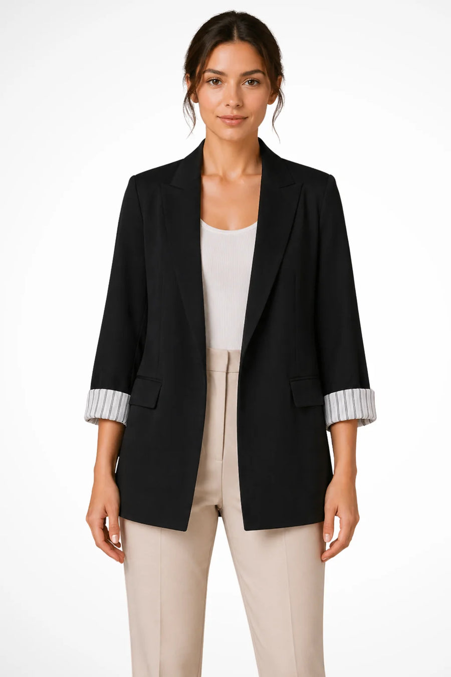Women's Breathable Fabric Oversized Blazer | Stylish Relaxed Fit Jacket with Striped Cuffs 1