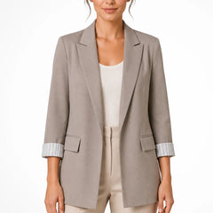 Women's Breathable Fabric Oversized Blazer | Stylish Relaxed Fit Jacket with Striped Cuffs 2