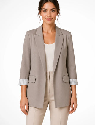Women's Breathable Fabric Oversized Blazer | Stylish Relaxed Fit Jacket with Striped Cuffs 2