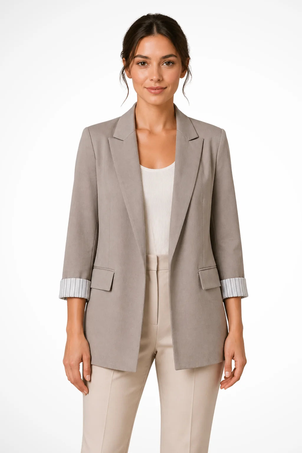 Women's Breathable Fabric Oversized Blazer | Stylish Relaxed Fit Jacket with Striped Cuffs 2