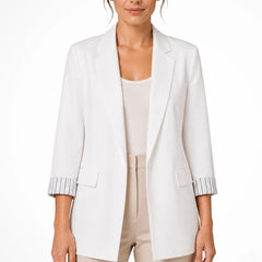 Women's Breathable Fabric Oversized Blazer | Stylish Relaxed Fit Jacket with Striped Cuffs 3