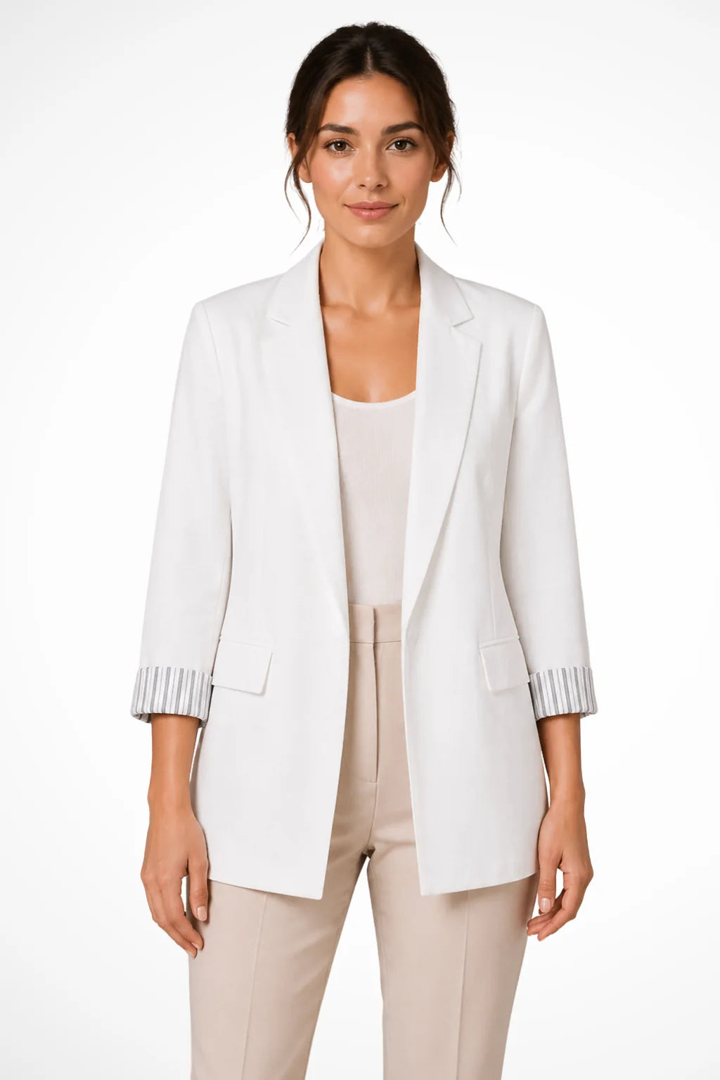 Women's Breathable Fabric Oversized Blazer | Stylish Relaxed Fit Jacket with Striped Cuffs 3