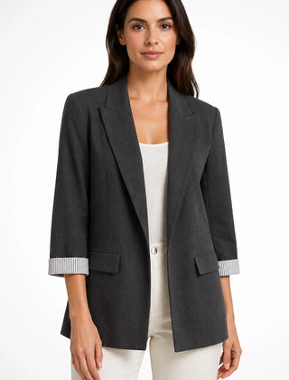 Women's Breathable Fabric Oversized Blazer | Stylish Relaxed Fit Jacket with Striped Cuffs 4