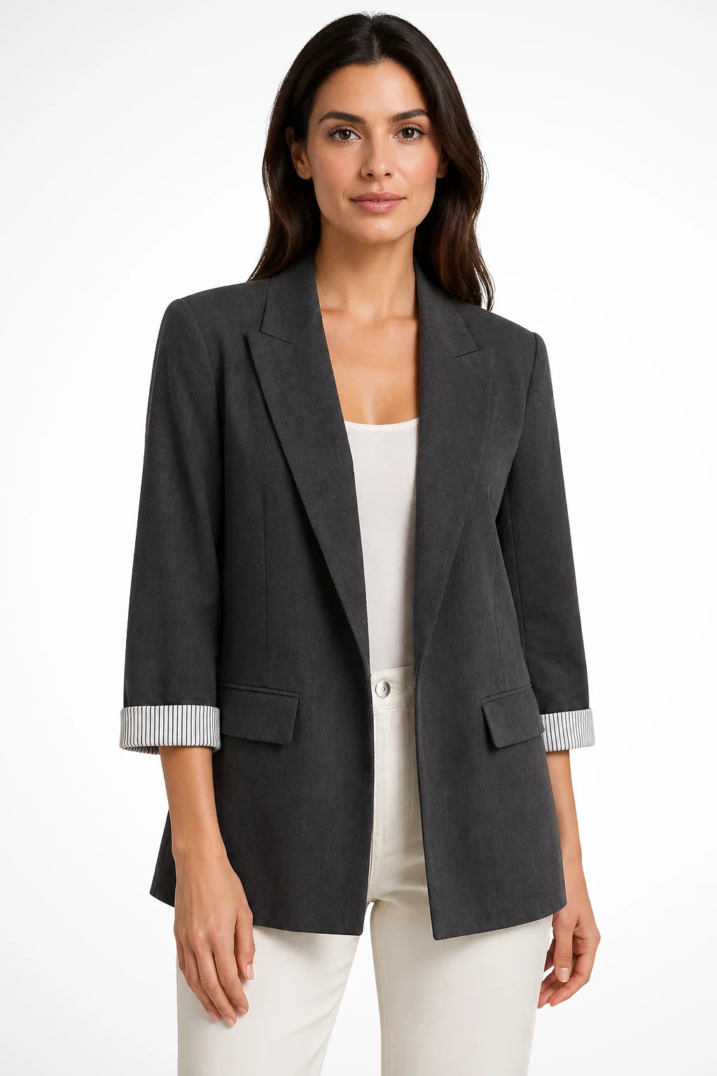 Women's Breathable Fabric Oversized Blazer | Stylish Relaxed Fit Jacket with Striped Cuffs 4