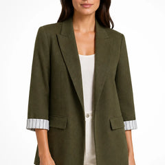 Women's Breathable Fabric Oversized Blazer | Stylish Relaxed Fit Jacket with Striped Cuffs 5