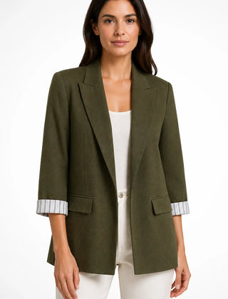 Women's Breathable Fabric Oversized Blazer | Stylish Relaxed Fit Jacket with Striped Cuffs 5