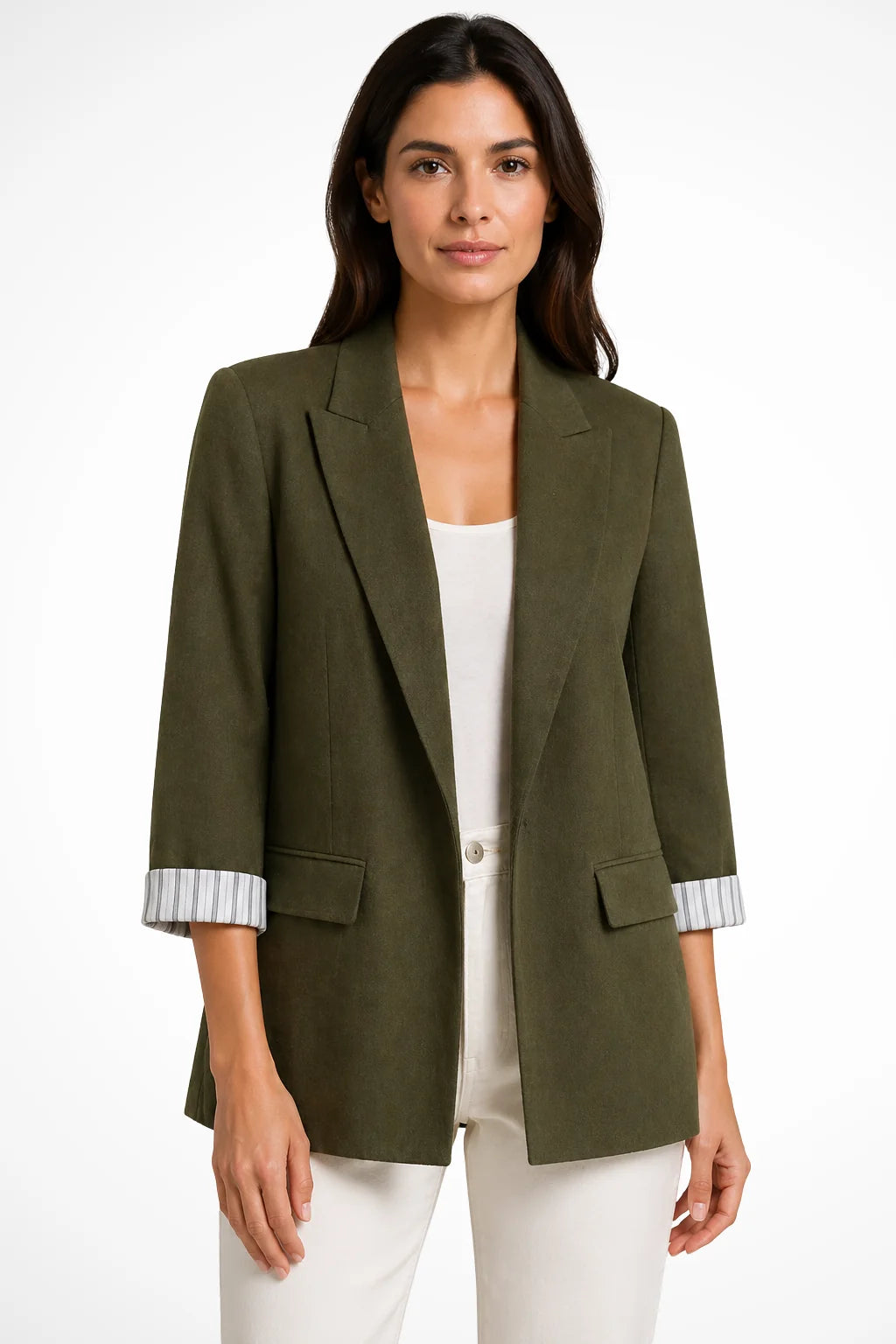 Women's Breathable Fabric Oversized Blazer | Stylish Relaxed Fit Jacket with Striped Cuffs 5