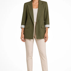 Women's Breathable Fabric Oversized Blazer | Stylish Relaxed Fit Jacket with Striped Cuffs 6
