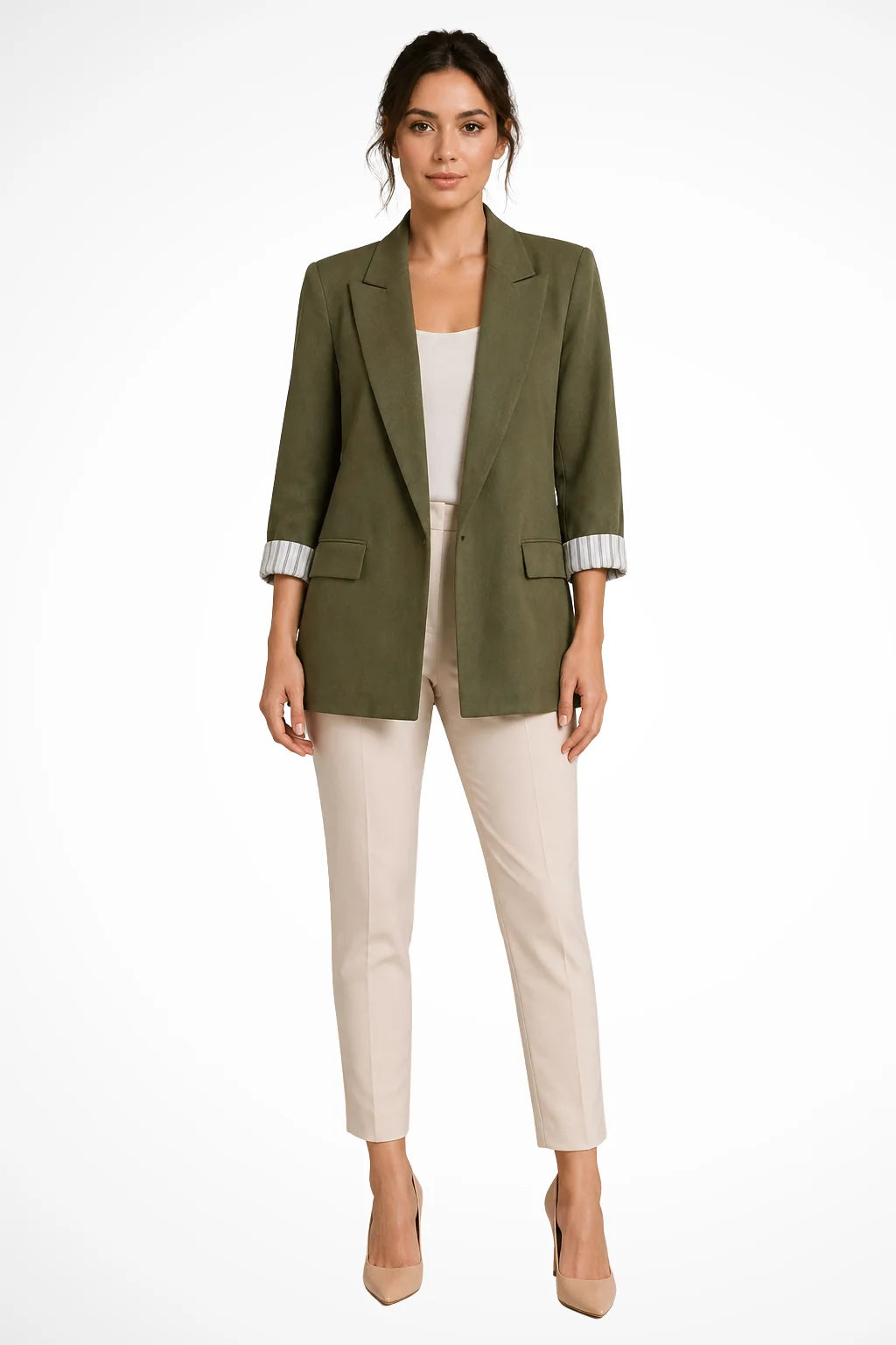 Women's Breathable Fabric Oversized Blazer | Stylish Relaxed Fit Jacket with Striped Cuffs 6