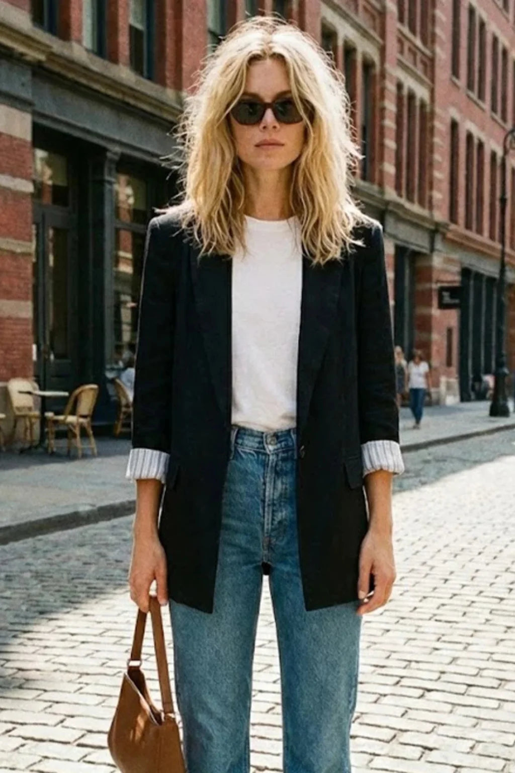 Women's Breathable Fabric Oversized Blazer | Stylish Relaxed Fit Jacket with Striped Cuffs 7