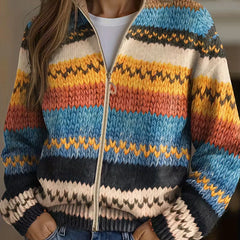 Women's Chevron Knit Cardigan | Relaxed Zip-Up Layering Piece 0