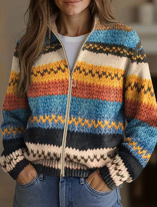 Women's Chevron Knit Cardigan | Relaxed Zip-Up Layering Piece 0
