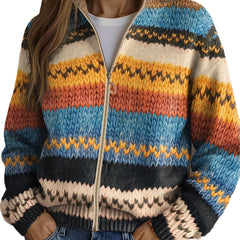 Women's Chevron Knit Cardigan | Relaxed Zip-Up Layering Piece 1