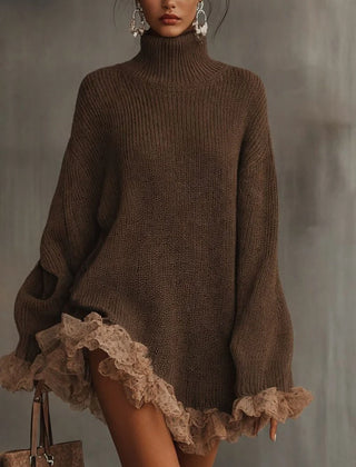 Women's Chunky Knit Turtleneck Sweater Dress | Relaxed Oversized Fall Fashion 0