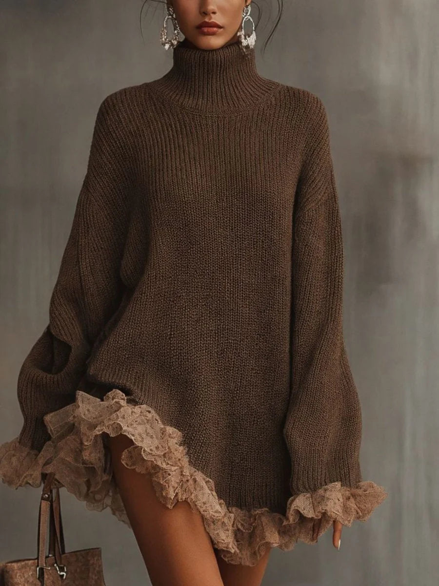 Women's Chunky Knit Turtleneck Sweater Dress | Relaxed Oversized Fall Fashion 0