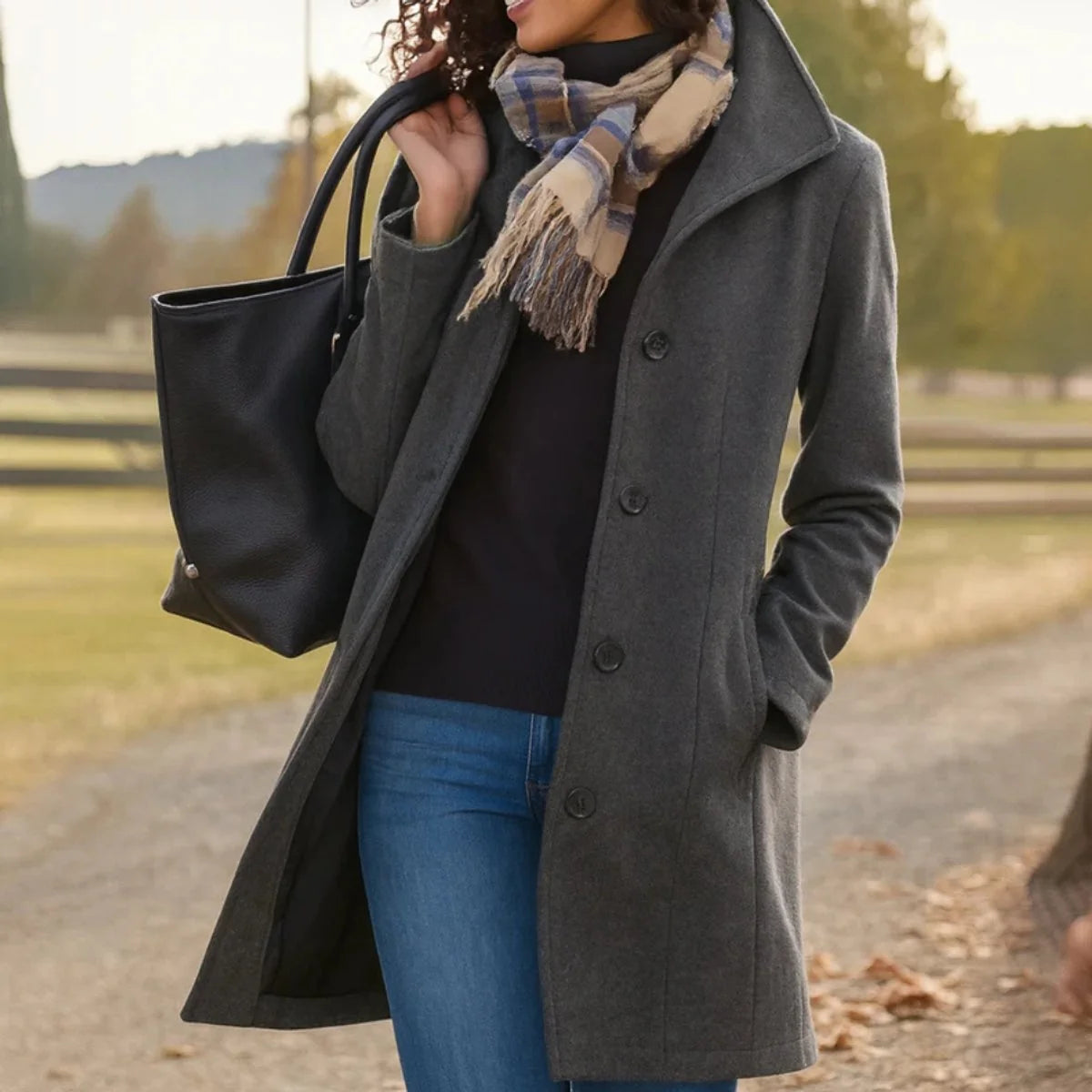 Women's Classic Wool Blend Mid-Length Coat | Elegant Tailored Cold-Weather Outerwear 1