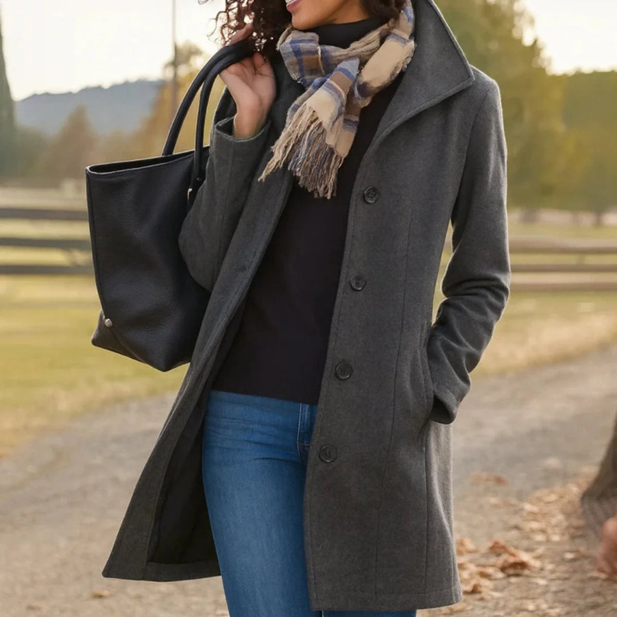 Women's Classic Wool Blend Mid-Length Coat | Elegant Tailored Cold-Weather Outerwear 1