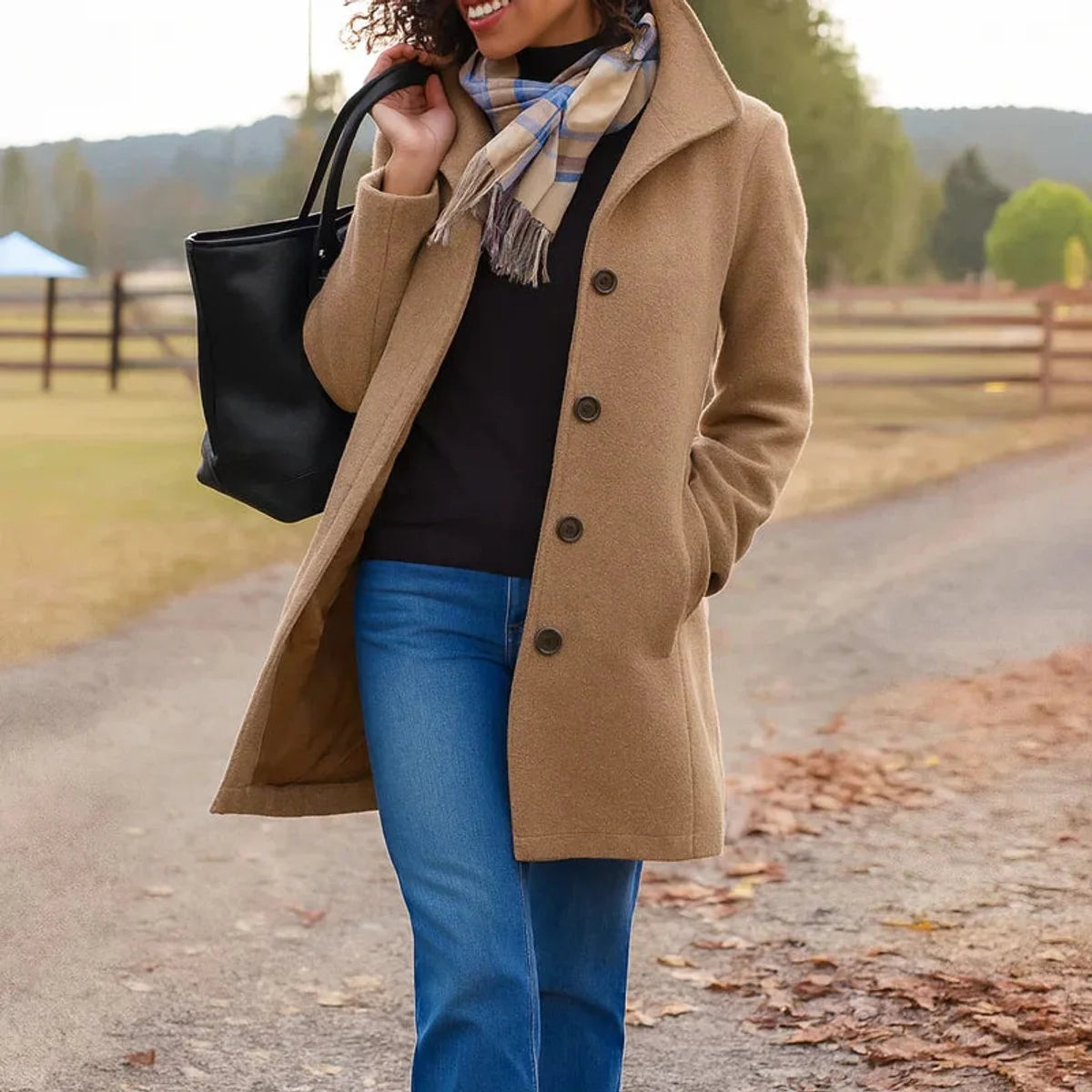Women's Classic Wool Blend Mid-Length Coat | Elegant Tailored Cold-Weather Outerwear 2