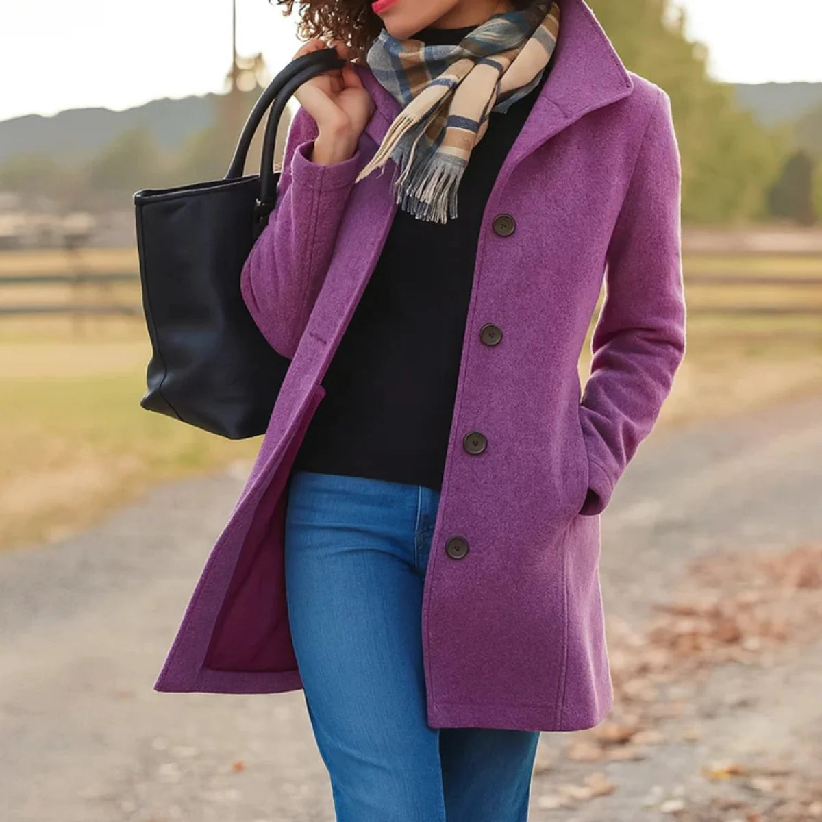 Women's Classic Wool Blend Mid-Length Coat | Elegant Tailored Cold-Weather Outerwear 3