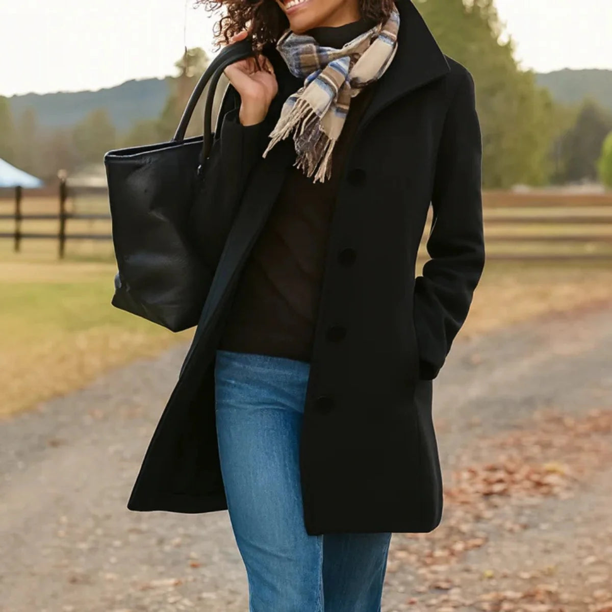 Women's Classic Wool Blend Mid-Length Coat | Elegant Tailored Cold-Weather Outerwear 4