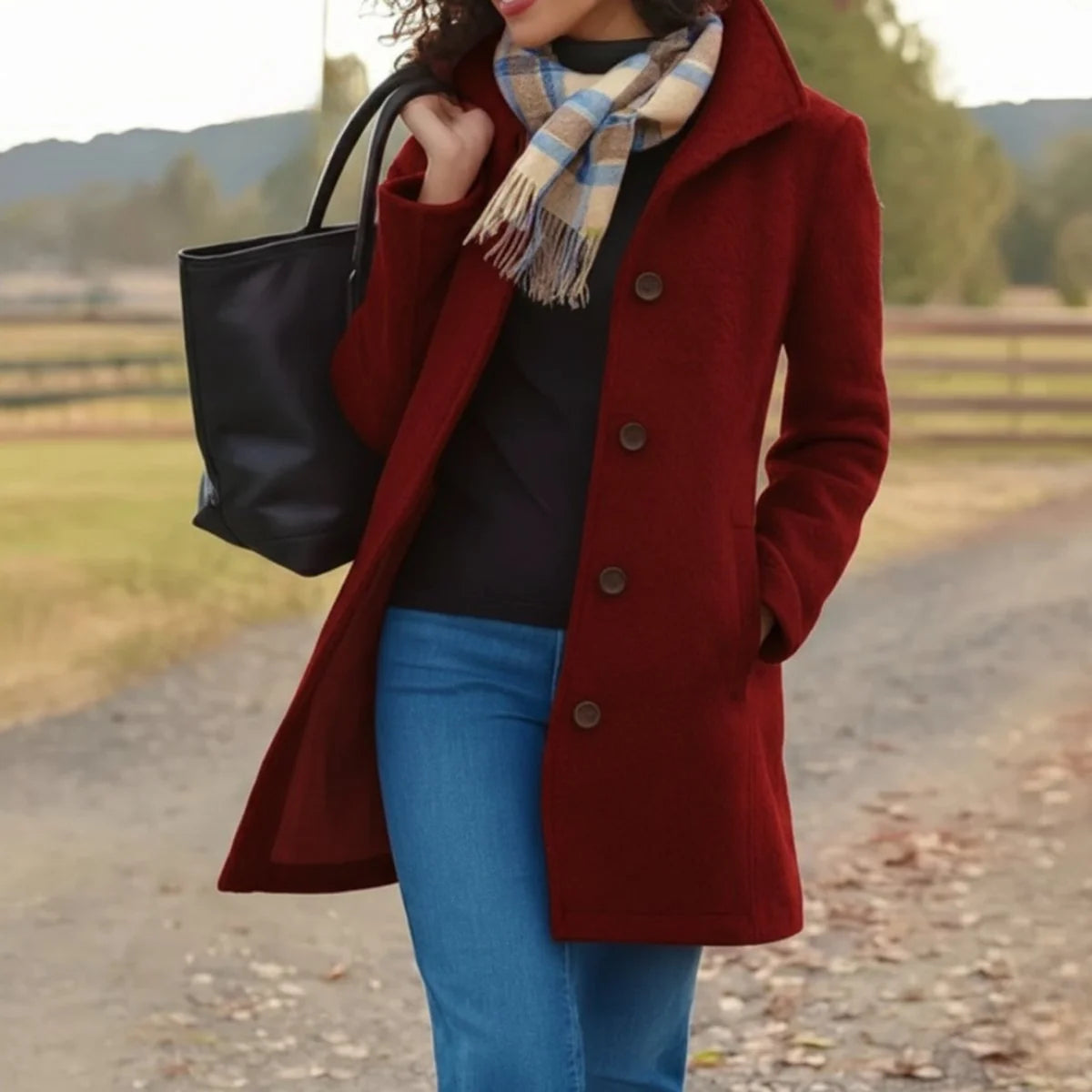 Women's Classic Wool Blend Mid-Length Coat | Elegant Tailored Cold-Weather Outerwear 6
