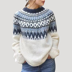 Women's Color-Block Knit Sweater | Stylish Relaxed Fit Long Sleeve Top 0