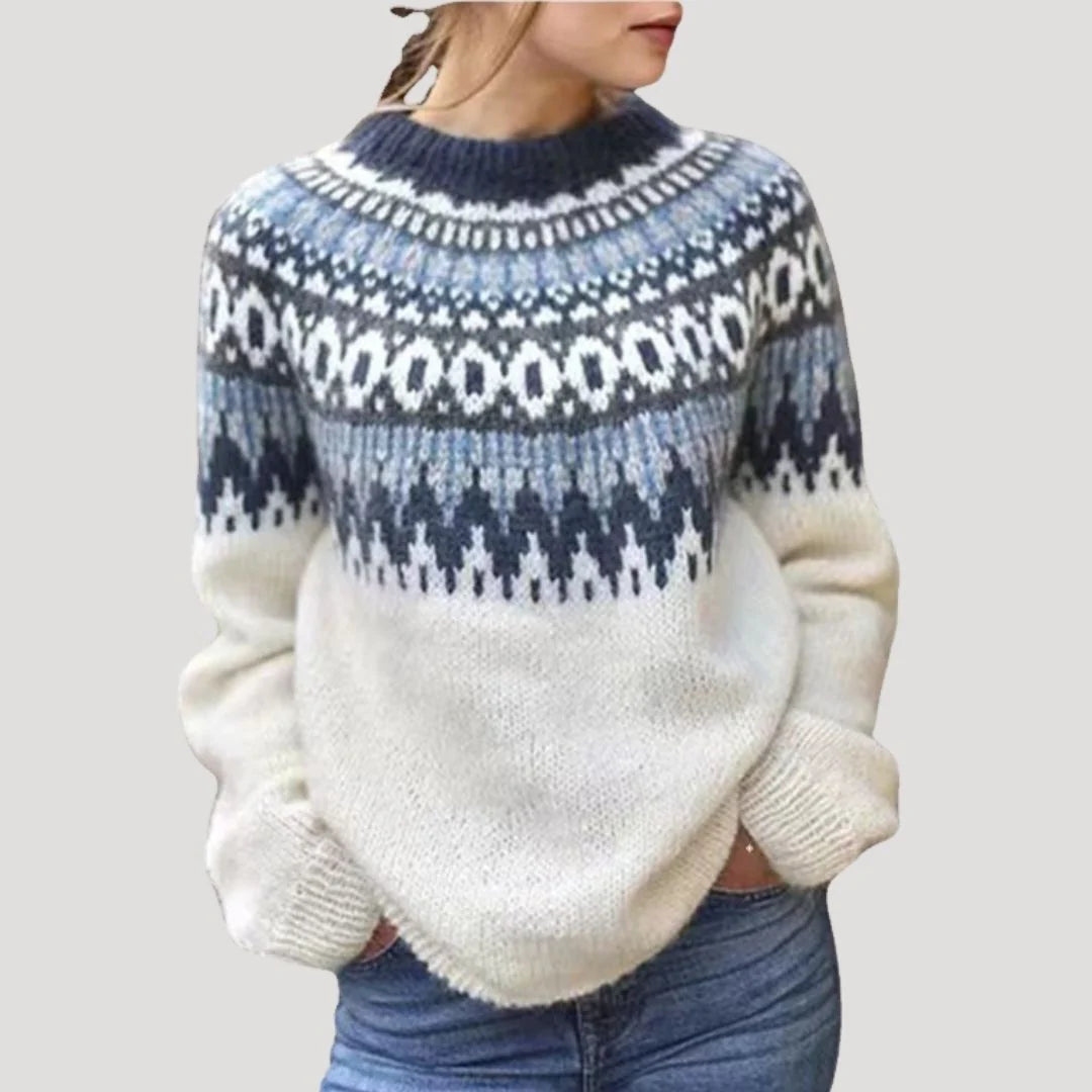 Women's Color-Block Knit Sweater | Stylish Relaxed Fit Long Sleeve Top 0