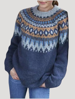 Women's Color-Block Knit Sweater | Stylish Relaxed Fit Long Sleeve Top 1