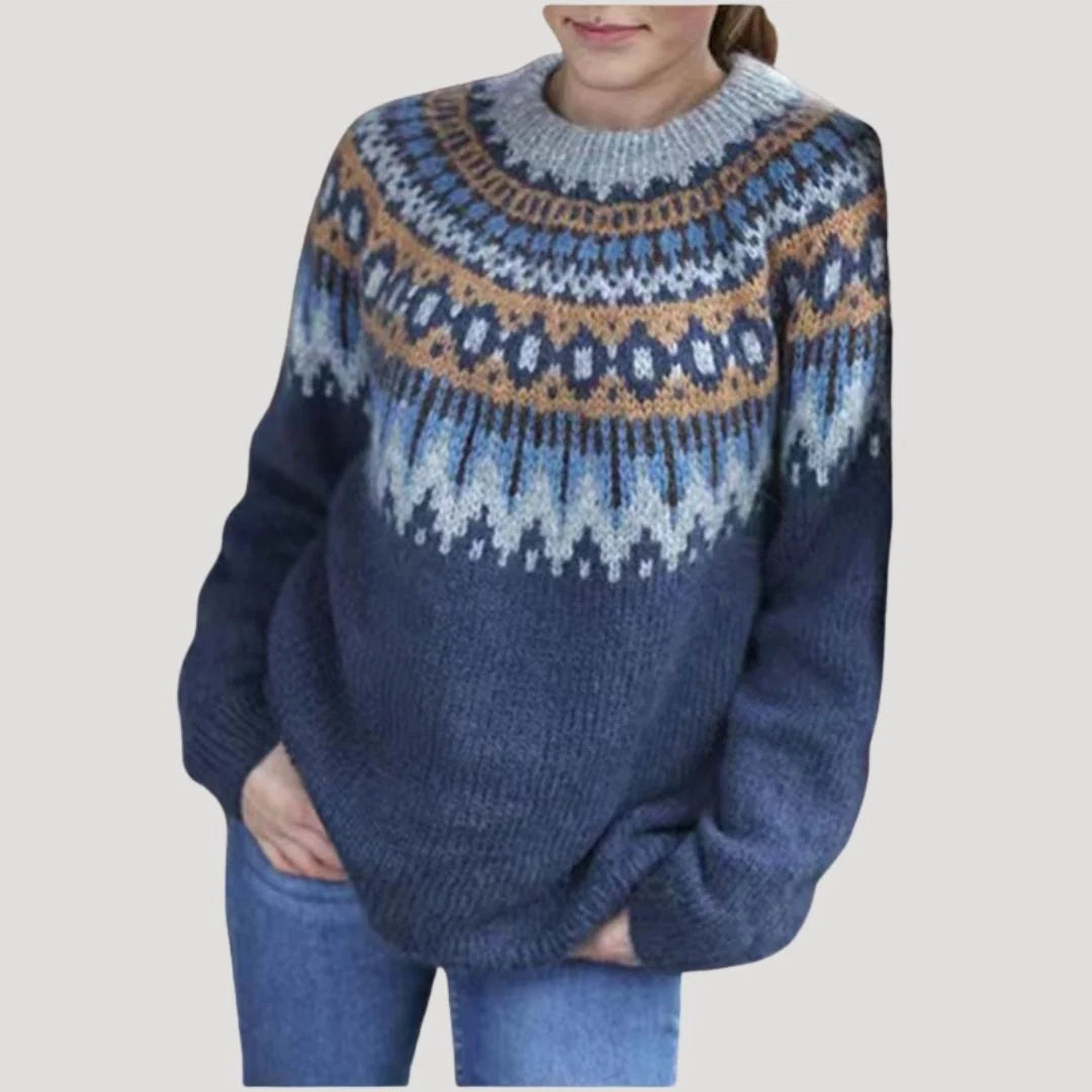 Women's Color-Block Knit Sweater | Stylish Relaxed Fit Long Sleeve Top 1