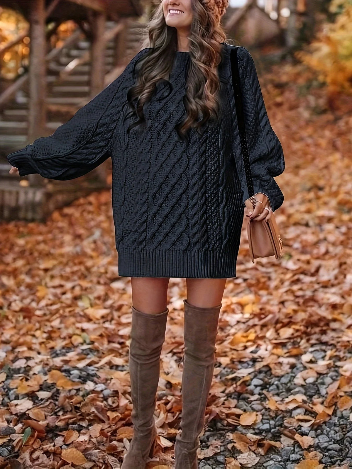 Women's Cozy Cable-Knit Sweater Dress | Relaxed Mini Dress for Fall and Winter 3