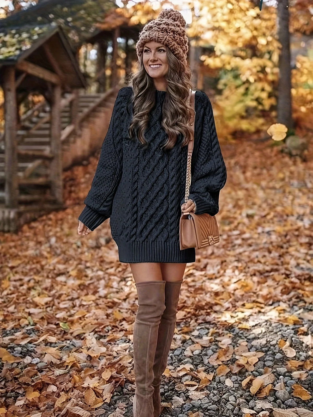 Women's Cozy Cable-Knit Sweater Dress | Relaxed Mini Dress for Fall and Winter 4