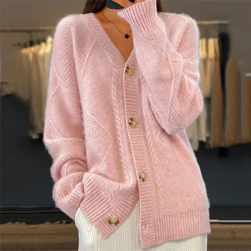 Women's Cozy Cable Knit Cardigan | Relaxed V-Neck Layering Piece for Fall & Winter 0
