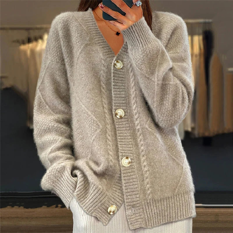 Women's Cozy Cable Knit Cardigan | Relaxed V-Neck Layering Piece for Fall & Winter 1