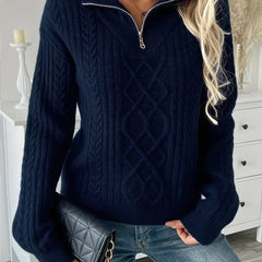 Women's Cozy Cable Knit Half-Zip Sweater | Relaxed Oversized Pullover 0