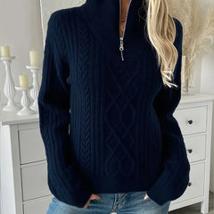 Women's Cozy Cable Knit Half-Zip Sweater | Relaxed Oversized Pullover 3