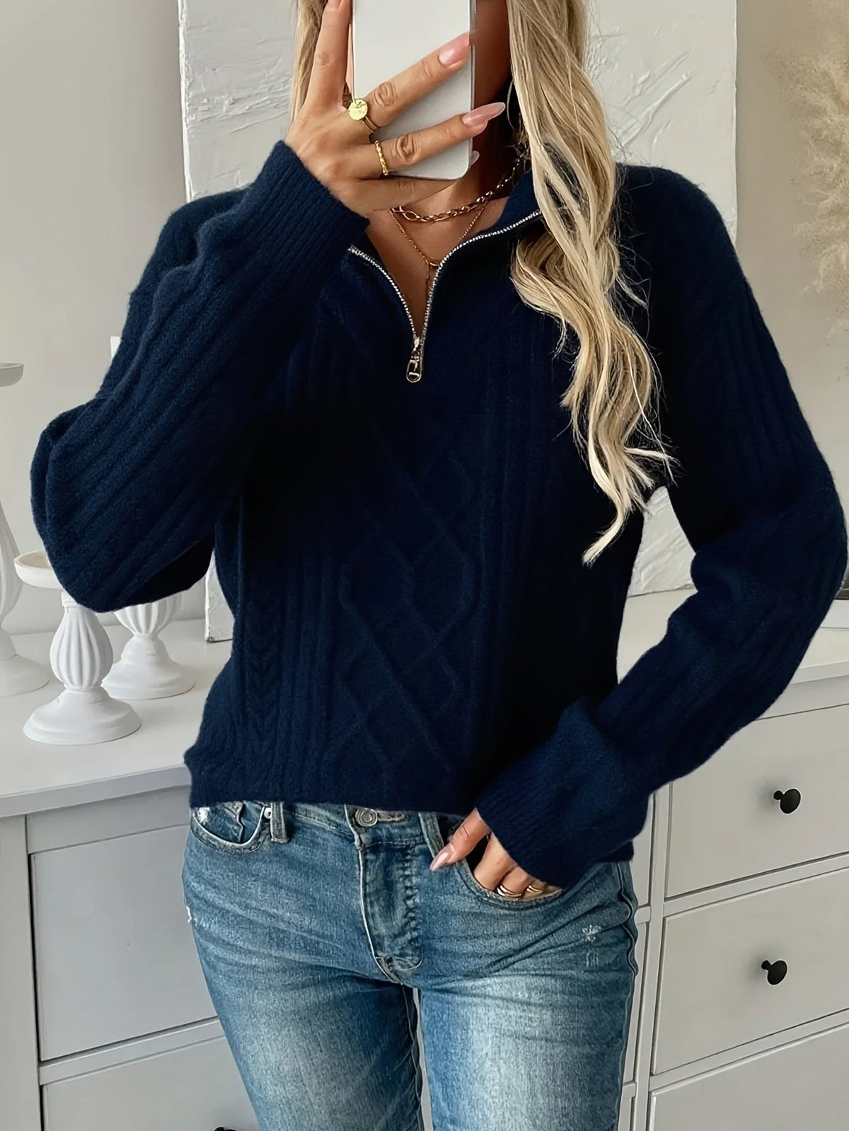 Women's Cozy Cable Knit Half-Zip Sweater | Relaxed Oversized Pullover 6