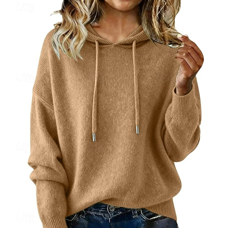 Women's Cozy Knit Oversized Sweater | Hooded Relaxed Fit Pullover for Fall and Winter 2