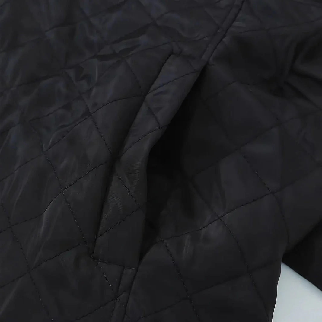 Women's Diamond-Quilted Puffer Jacket | Cozy Longline Black Outerwear for Winter 4