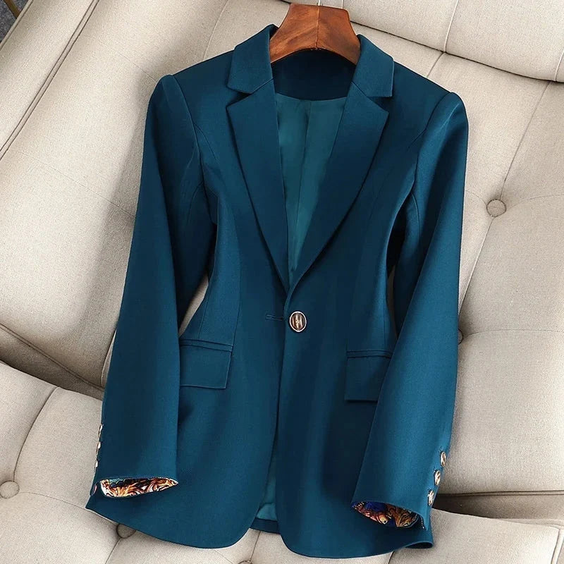 Women's High-Density Woven Blazer | Elegant Black Fitted Jacket for Autumn & Winter 1