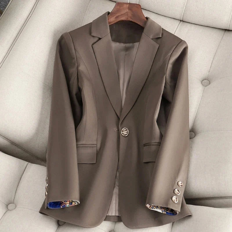 Women's High-Density Woven Blazer | Elegant Black Fitted Jacket for Autumn & Winter 2