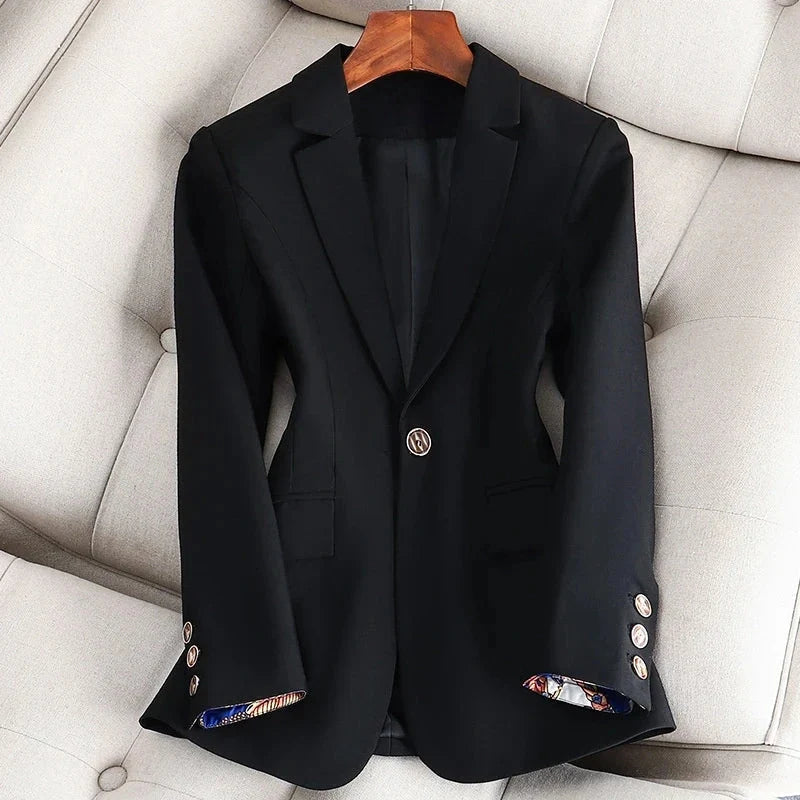 Women's High-Density Woven Blazer | Elegant Black Fitted Jacket for Autumn & Winter 4