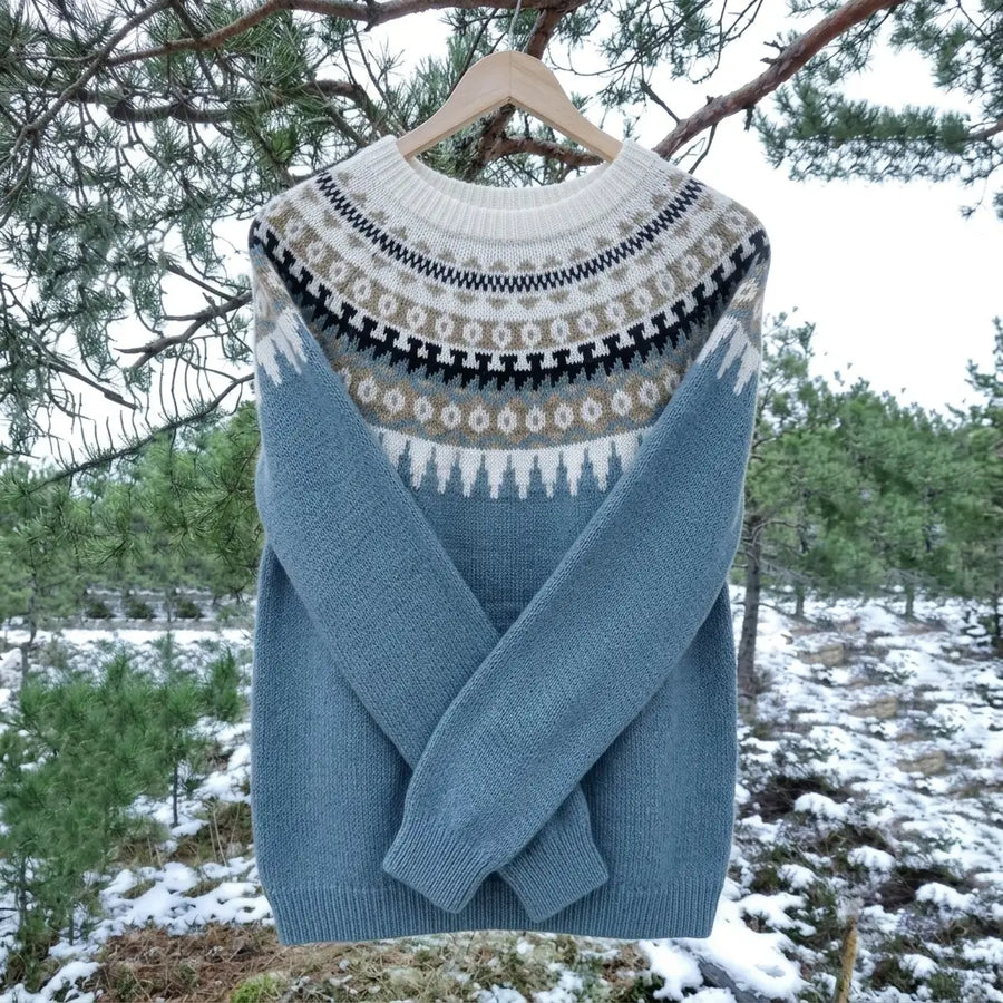 Women's Icelandic Knit Sweater | Cozy Relaxed Fit Long Sleeve Top | Classic Fair Isle Pattern 0