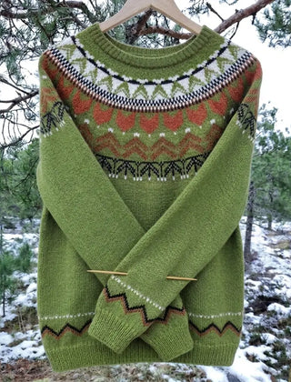 Women's Icelandic Knit Sweater | Cozy Relaxed Fit Long Sleeve Top | Classic Fair Isle Pattern 1