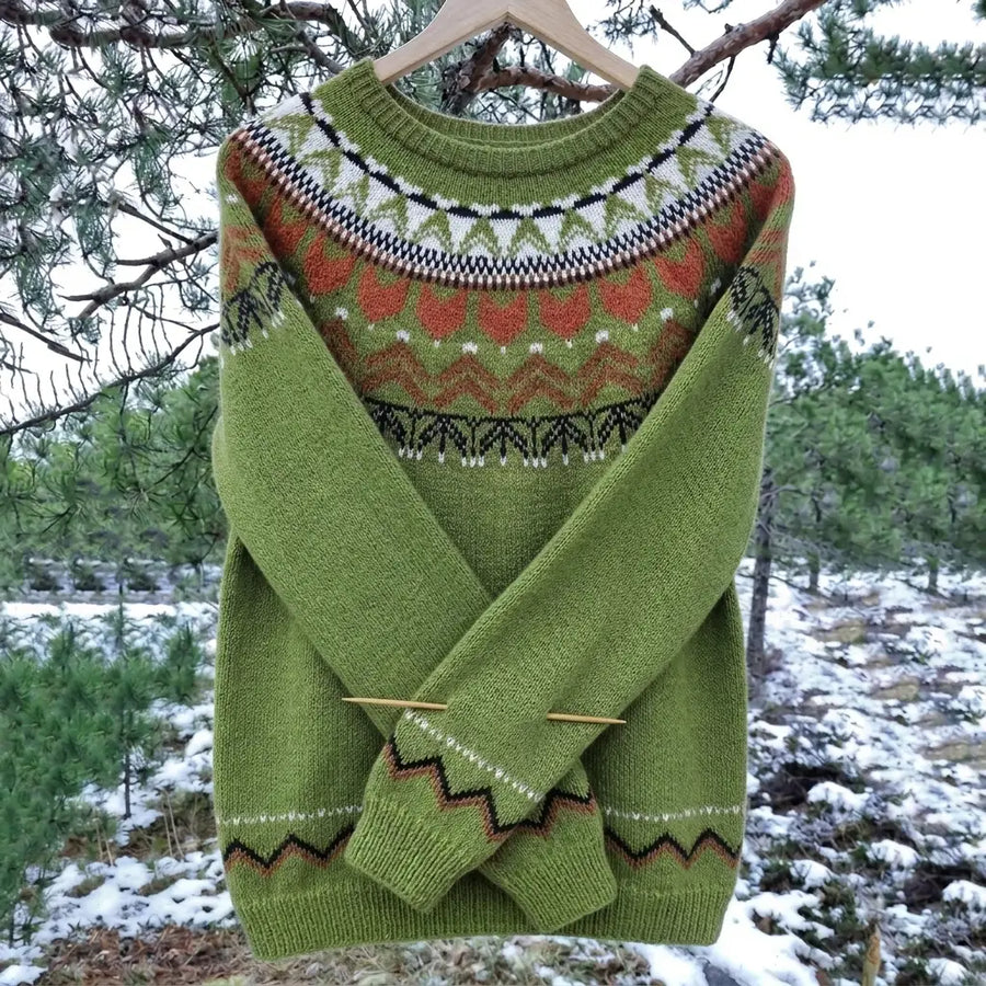 Women's Icelandic Knit Sweater | Cozy Relaxed Fit Long Sleeve Top | Classic Fair Isle Pattern 1