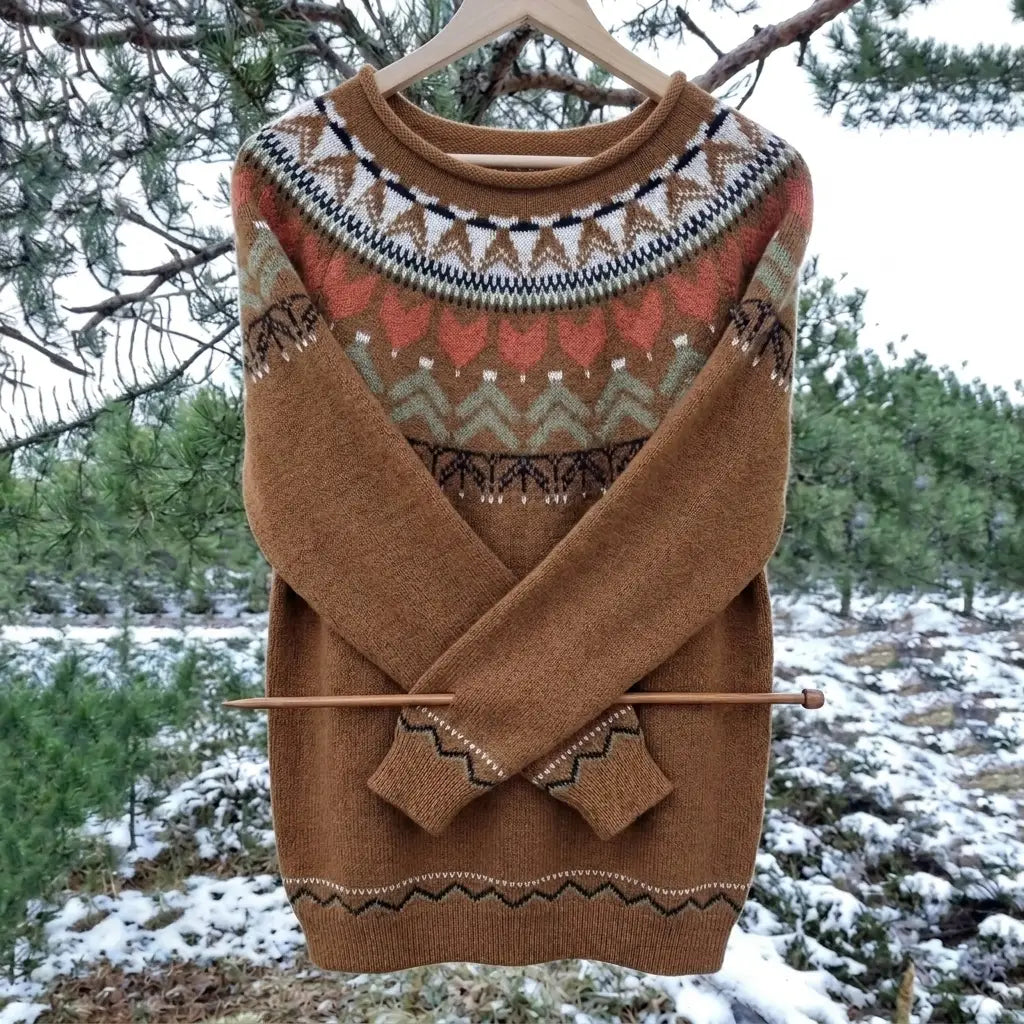 Women's Icelandic Knit Sweater | Cozy Relaxed Fit Long Sleeve Top | Classic Fair Isle Pattern 2