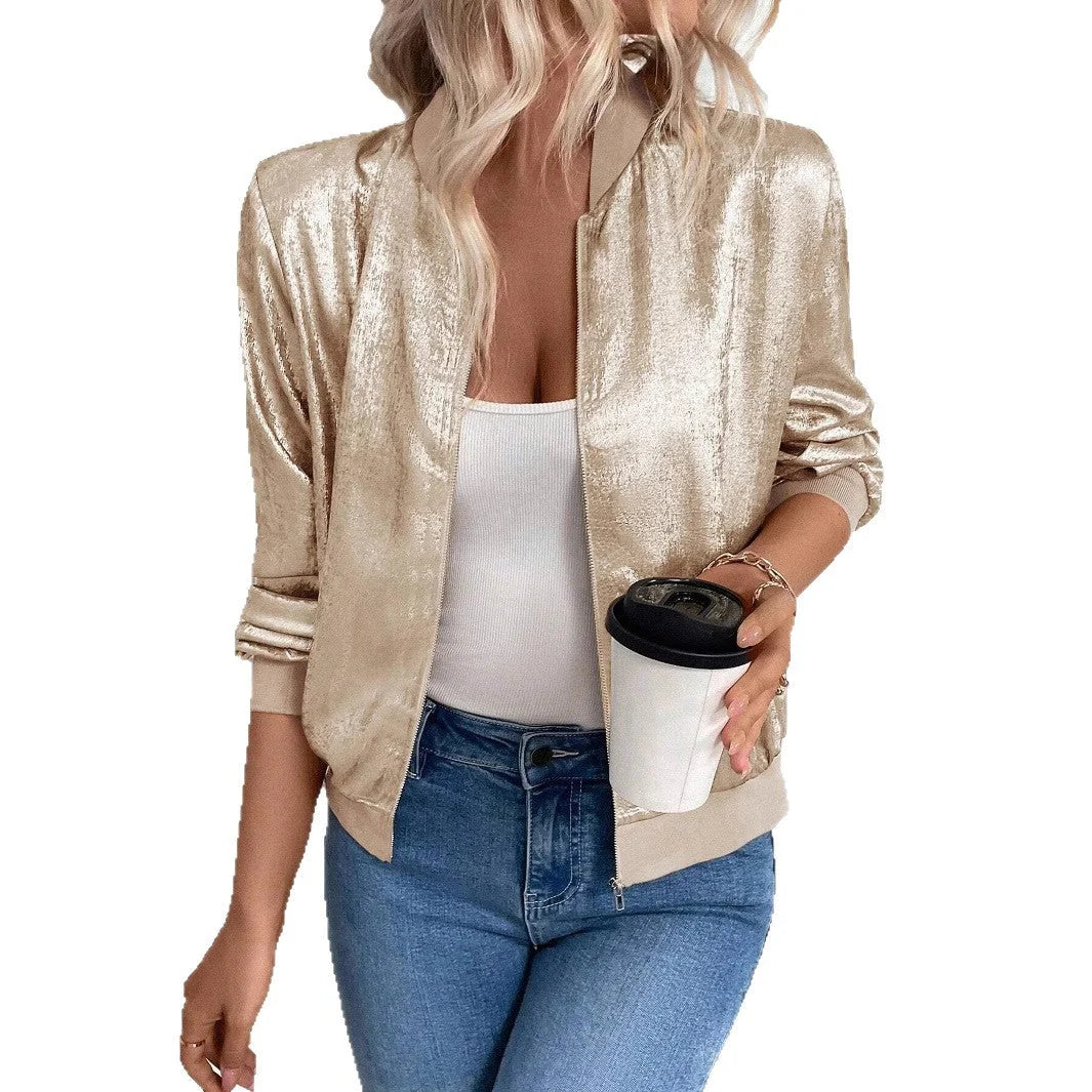 Women's Lightweight Metallic Bomber Jacket | Stylish Casual Layer for Spring & Fall 5